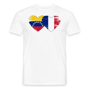 Venezuela France Flag Hands Heart Shape Used - Men's T-Shirt - white - Front - AI Model Male 178 dark (178cm)