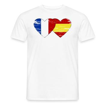 France Spain Flag Hands Heart Shape Used - Men's T-Shirt - white - Front - AI Model Male 178 dark (178cm)