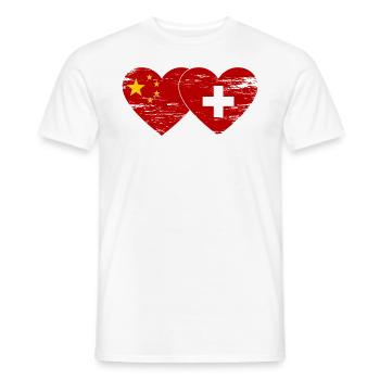 Chine Suisse Drapeau Coeur Utilisé - T-shirt homme - blanc - Devant - AI Model Male 178 dark (178cm)