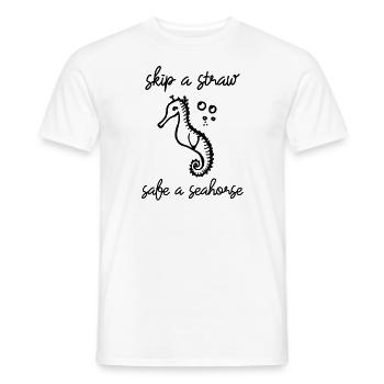 Skip a Straw Save A Seahorse Stop Ocean Pollution - Men's T-Shirt - white - Front - AI Model Male 178 dark (178cm)