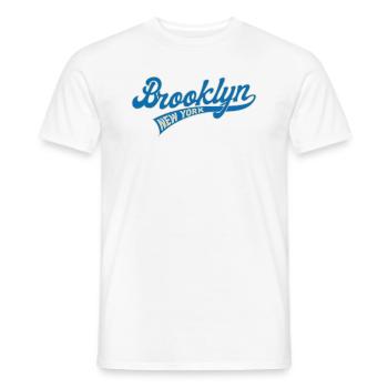 Hometown, Brooklyn, New York, Baseball Script, - Men's T-Shirt - white - Front - AI Model Male 178 dark (178cm)