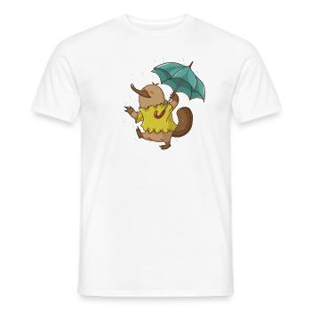 Platypus with umbrella in the rain Australia - Men's T-Shirt - white - Front - AI Model Male 178 dark (178cm)
