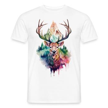 Cerf Cerf Bois animal Nature Forêt Montagnes sauvages - T-shirt homme - blanc - Devant - AI Model Male 178 dark (178cm)