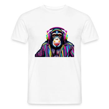 Chimpanzee with headphones in colorful - Men's T-Shirt - white - Front - AI Model Male 178 dark (178cm)