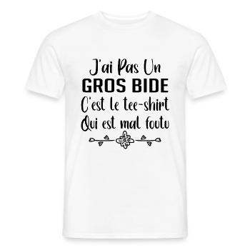 J'ai Pas Un Gros Bide C'est Le Tee-Shirt mal foutu - T-shirt homme - blanc - Devant - AI Model Male 178 dark (178cm)