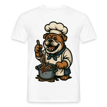Bulldogge Koch Kochen Spaghetti Glücklich Cartoon Kunst - Männer T-Shirt - Weiß - Vorne - AI Model Male 178 dark (178cm)