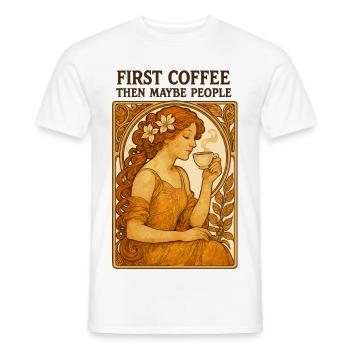 Erst Kaffee Dann Menschen Vintage Pin-Up Geschenk - Männer T-Shirt - Weiß - Vorne - AI Model Male 178 dark (178cm)