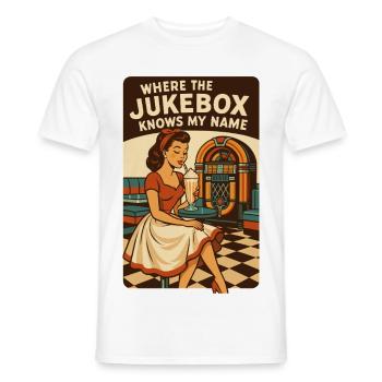 50s Diner Pin-Up: Where the Jukebox Knows My Name - Männer T-Shirt - Weiß - Vorne - AI Model Male 178 dark (178cm)