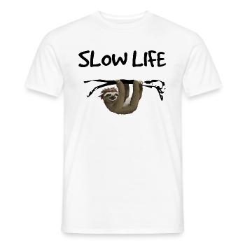 "Slow Life" - Sloth - Men's T-Shirt - white - Front - AI Model Male 178 dark (178cm)