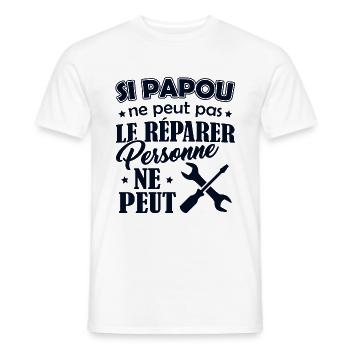 Tshirt Grand-Père - Papou ne peut pas le Réparer - T-shirt homme - blanc - Devant - AI Model Male 178 dark (178cm)