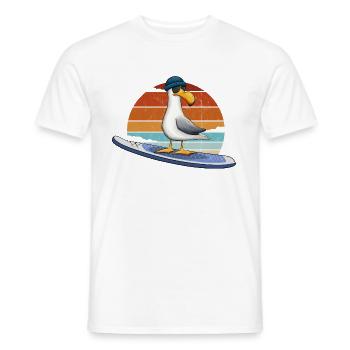 Retro Beach Surfer Bird Stand Up Paddle SUP Seagull - Men's T-Shirt - white - Front - AI Model Male 178 dark (178cm)