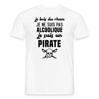 Je ne suis pas alcoolique je suis un pirate - T-shirt homme - blanc - Devant - AI Model Male 178 dark (178cm)