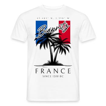 Biarritz France Palm Trees Flag Travel Souvenir - Men's T-Shirt - white - Front - AI Model Male 178 dark (178cm)