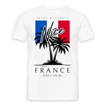 Nice France Palm Trees Flag Travel Souvenir - Men's T-Shirt - white - Front - AI Model Male 178 dark (178cm)
