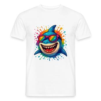 Colorful Watercolor Shark with Sunglasses - Men's T-Shirt - white - Front - AI Model Male 178 dark (178cm)