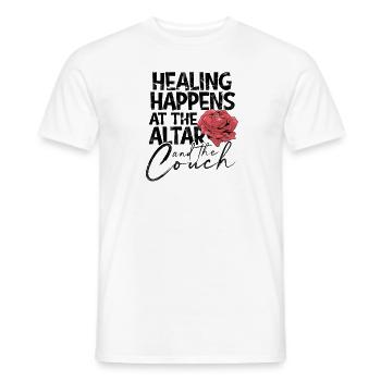 Heilung geschieht am Altar und auf der Couch - - Männer T-Shirt - Weiß - Vorne - AI Model Male 178 dark (178cm)
