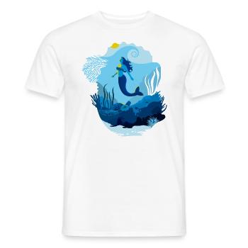 Mermaid seascape illuminated by turtle sun - Men's T-Shirt - white - Front - AI Model Male 178 dark (178cm)