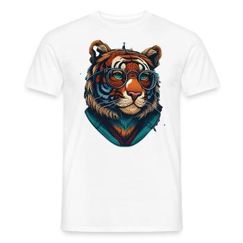 Tiger als Nerd mit Buch - Männer T-Shirt - Weiß - Vorne - AI Model Male 178 dark (178cm)