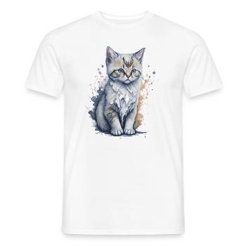 Watercolor Painting of a Cute Kitten - Men's T-Shirt - white - Front - AI Model Male 178 dark (178cm)