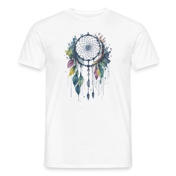 Whimsical Dreams: A Delicate Watercolor Dreamcatch - Men's T-Shirt - white - Front - AI Model Male 178 dark (178cm)