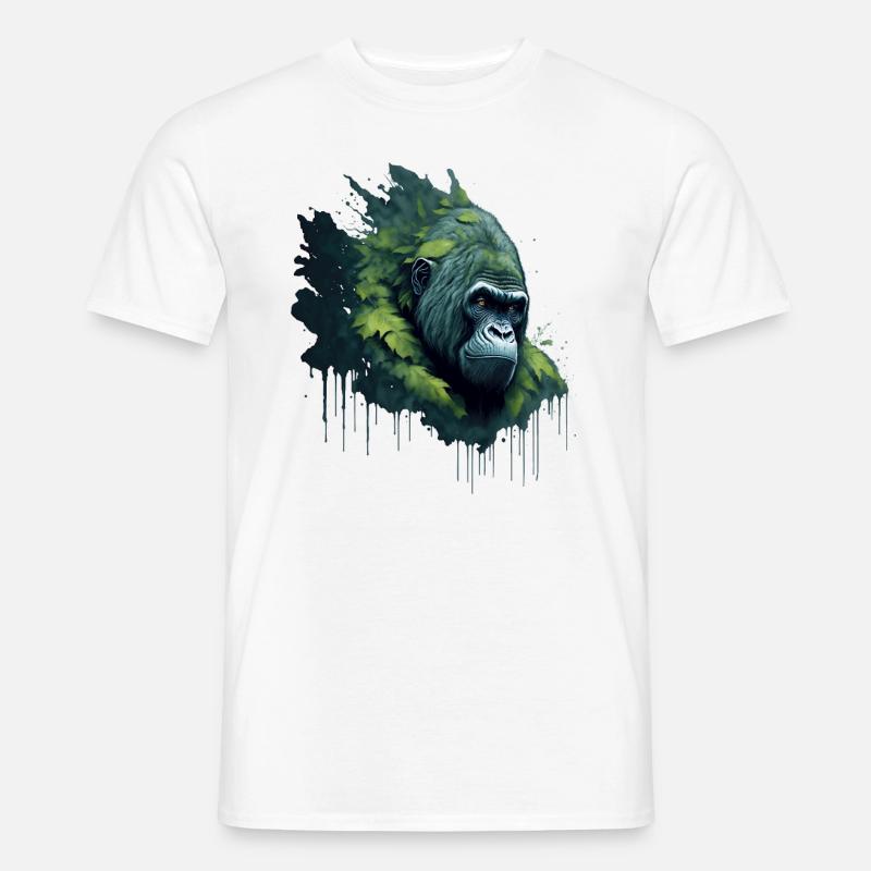 Aquarell Gorilla mit Blättern - Männer T-Shirt - Weiß