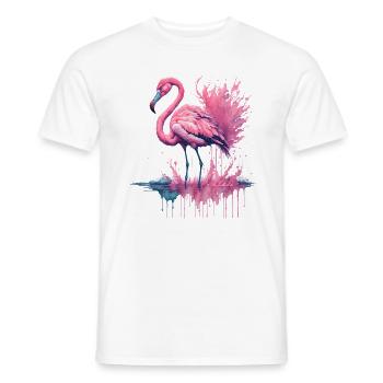 Vibrant Watercolor Flamingo Standing in a water - Men's T-Shirt - white - Front - AI Model Male 178 dark (178cm)