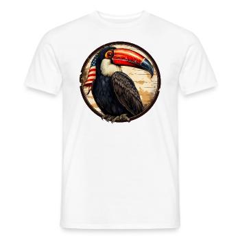 Toucan avec le drapeau de l’Amérique - T-shirt homme - blanc - Devant - AI Model Male 178 dark (178cm)