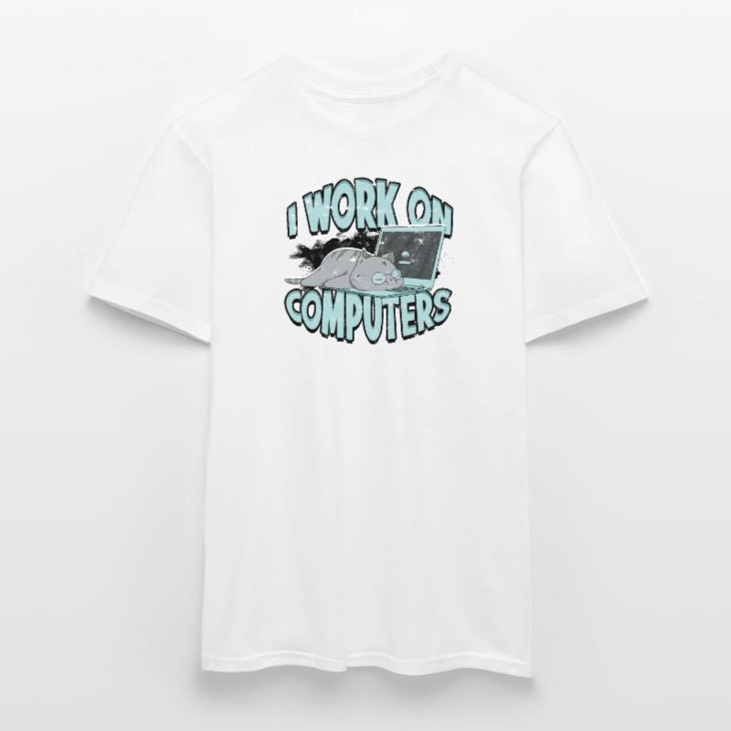I WORK ON COMPUTERS - Cat and Computers - Tech Men’s T-shirt