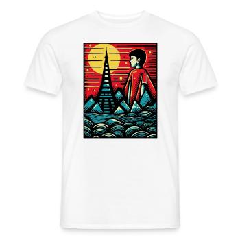 Woodcut Art, The Japanese Boy from Tokyo - Men's T-Shirt - white - Front - AI Model Male 178 dark (178cm)