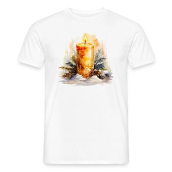 Golden Watercolor Candle in the Snow - Men's T-Shirt - white - Front - AI Model Male 178 dark (178cm)
