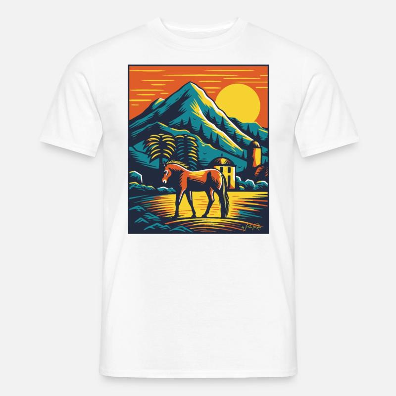 Bunter Pferdehof mit Pferd - Männer T-Shirt - Weiß
