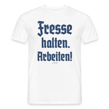 Handwerker-Spruch: Fresse halten und Arbeiten, Deu - Männer T-Shirt - Weiß - Vorne - AI Model Male 178 dark (178cm)