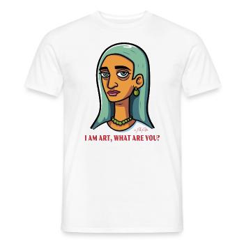 Was bist du? Ich bin Kunst: Porträt-Cartoon - Männer T-Shirt - Weiß - Vorne - AI Model Male 178 dark (178cm)