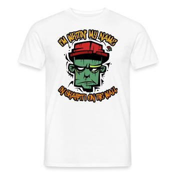 mon nom, tag graffiti sur le mur - T-shirt homme - blanc - Devant - AI Model Male 178 dark (178cm)