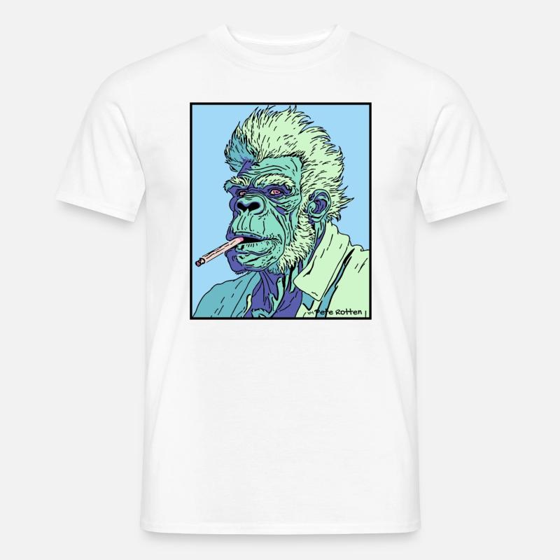 Rauchender Opa-Affe - Männer T-Shirt - Weiß