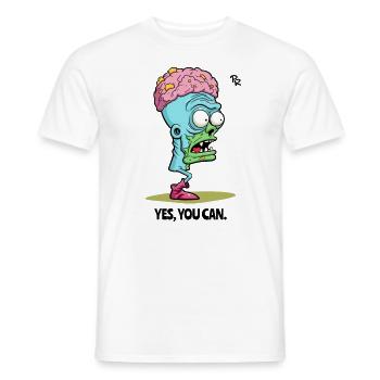 Yes, you can: One-legged brain zombie head - Men's T-Shirt - white - Front - AI Model Male 178 dark (178cm)