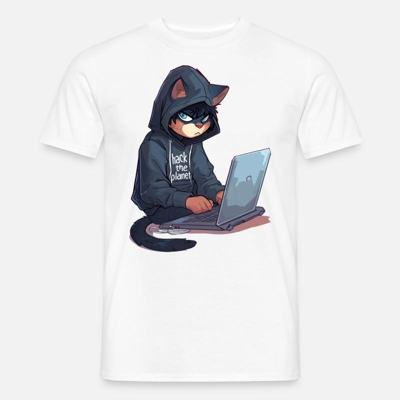 Cyber Hacker Cat Hackerkatze - Männer T-Shirt - Weiß