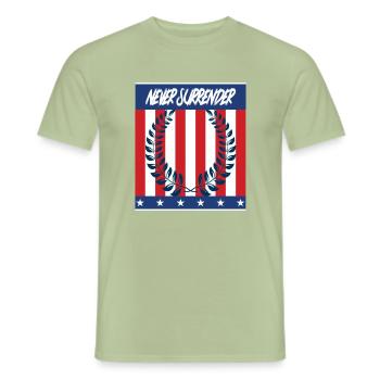 Never Surrender - Niemals aufgeben - Männer T-Shirt - Sage - Vorne - AI Model Male 178 light (178cm)