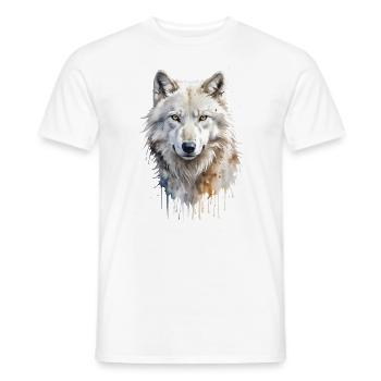 Arctic Majesty: Watercolor White Wolf Portrait - Men's T-Shirt - white - Front - AI Model Male 178 dark (178cm)