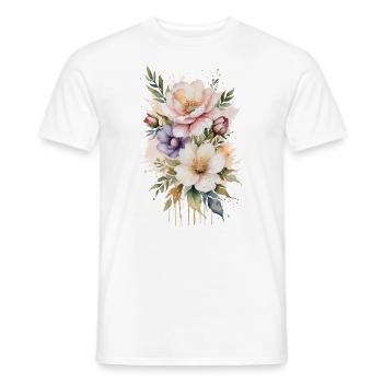 Aquarell-Flüstern: Zarte Blüten - Männer T-Shirt - Weiß - Vorne - AI Model Male 178 dark (178cm)