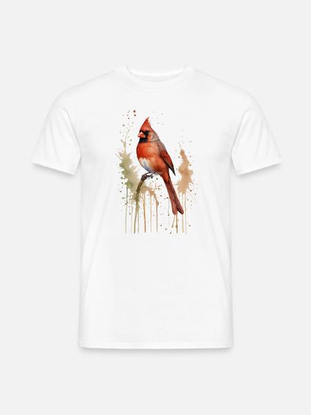 Nördlicher Kardinal Aquarell - Lebendiger Vogel - Männer T-Shirt - Weiß