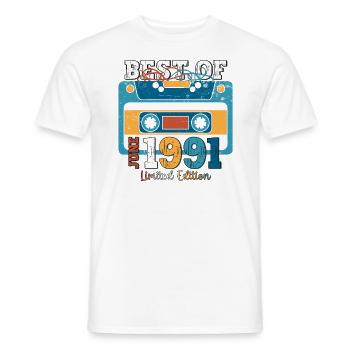 Cassette June 1991 Vintage 1991 Birthday 1991 - Men's T-Shirt - white - Front - AI Model Male 178 dark (178cm)