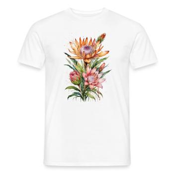 Botanische Eleganz Protea Blüten in Aquarell - Männer T-Shirt - Weiß - Vorne - AI Model Male 178 dark (178cm)