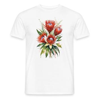Protea Flowers Watercolor Art | Elegant Botanical - Men's T-Shirt - white - Front - AI Model Male 178 dark (178cm)