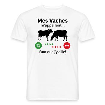 mes vaches m'appellent faut que j'y ailler - T-shirt homme - blanc - Devant - AI Model Male 178 dark (178cm)