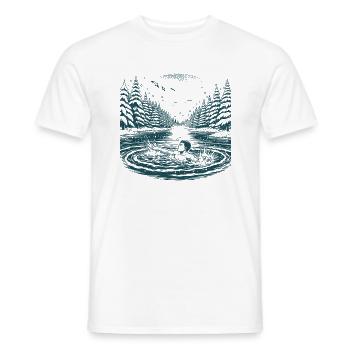 bather takes an bath in the cold lake in winter - Men's T-Shirt - white - Front - AI Model Male 178 dark (178cm)