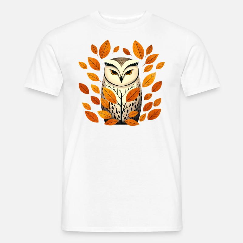 Eule und Herbstblätter - Männer T-Shirt - Weiß