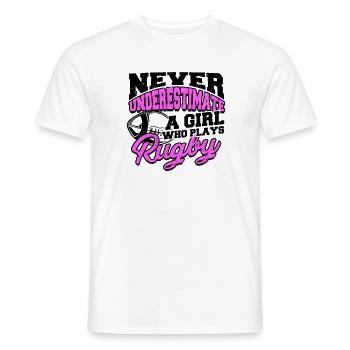 Unterschätze niemals ein Mädchen, das Rugby spielt - - Männer T-Shirt - Weiß - Vorne - AI Model Male 178 dark (178cm)