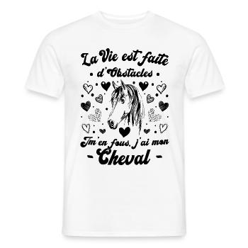 La Vie Est Faite D'obstacles - Équitation Cheval - T-shirt homme - blanc - Devant - AI Model Male 178 dark (178cm)