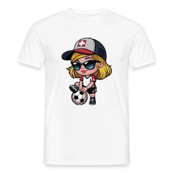 Jolie fille de football Suisse avec football - T-shirt homme - blanc - Devant - AI Model Male 178 dark (178cm)